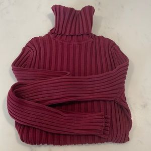INC Ribbed Stretch Turtle Neck Shirt Silk Blend - Moroon Petite